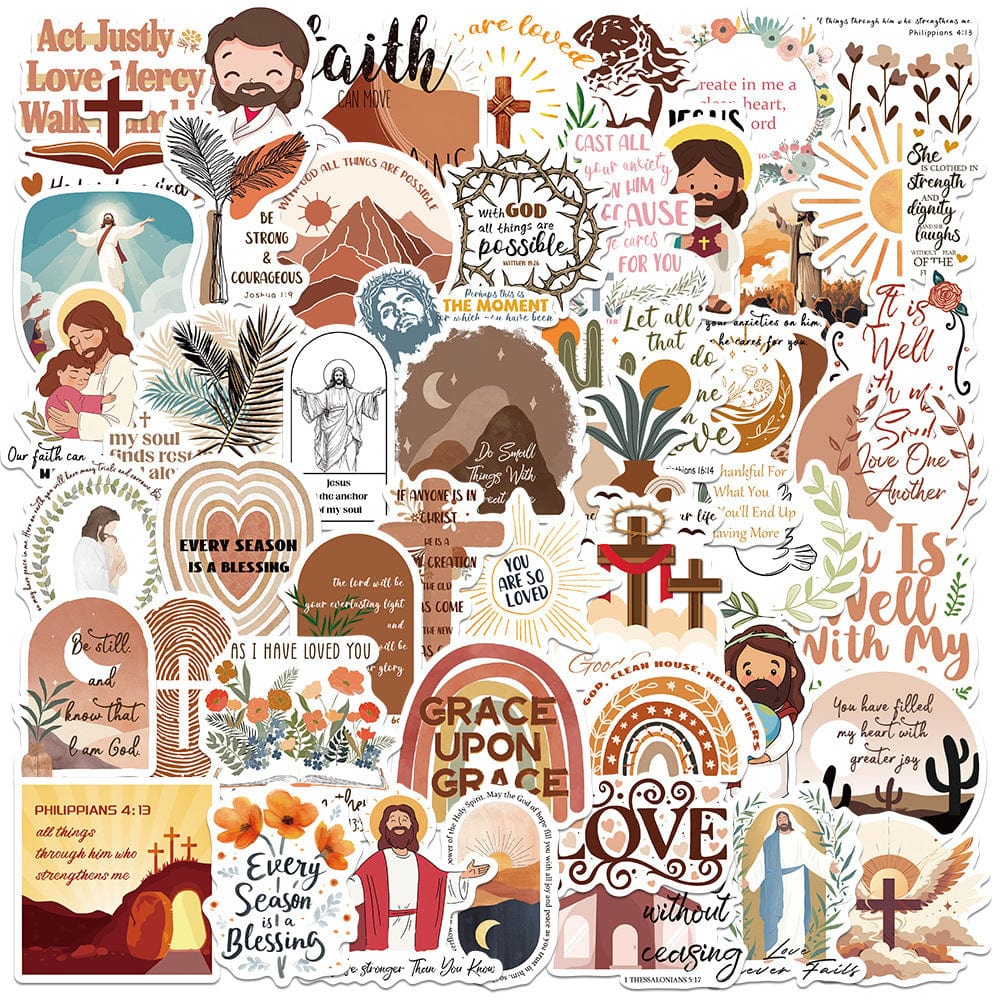 50 Bible Religious Cartoon Graffiti Stickers