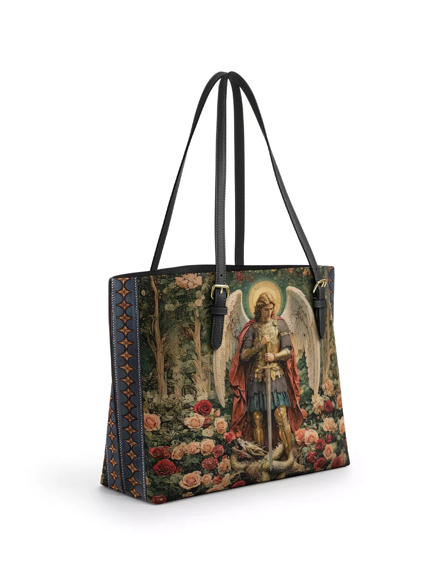 Divina Archangel's Triumph  Leather Tote Bag