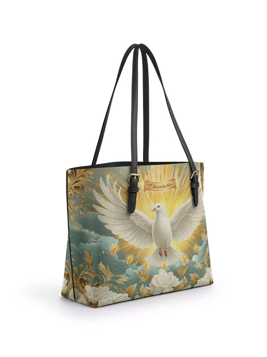 Divina  Grace of the Holy Spirit Personalized Leather Tote Bag