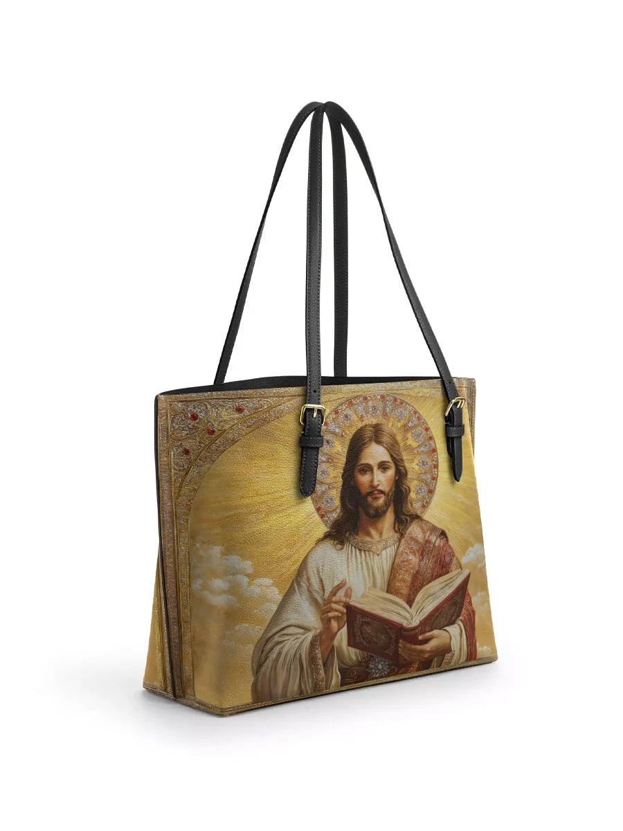 Divina Jesus the Savior Eternal Light Leather Tote Bag