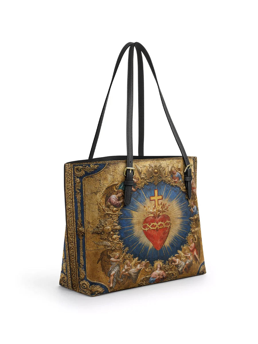 Divina Sacred Heart of Divine Love Leather Tote Bag