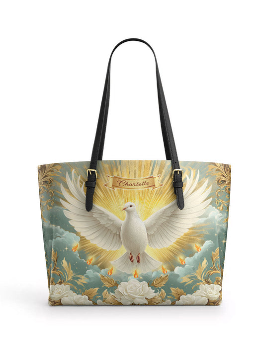 Divina  Grace of the Holy Spirit Personalized Leather Tote Bag