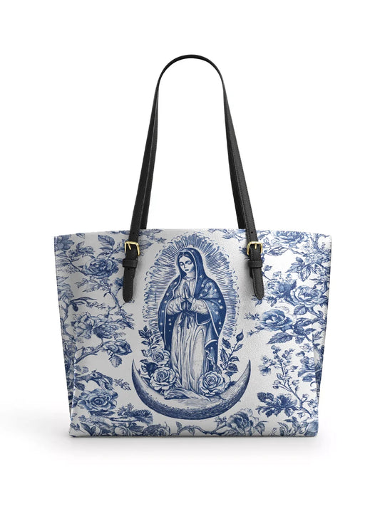 Divina Sacred Serenity Virgin Mary  Leather Tote Bag