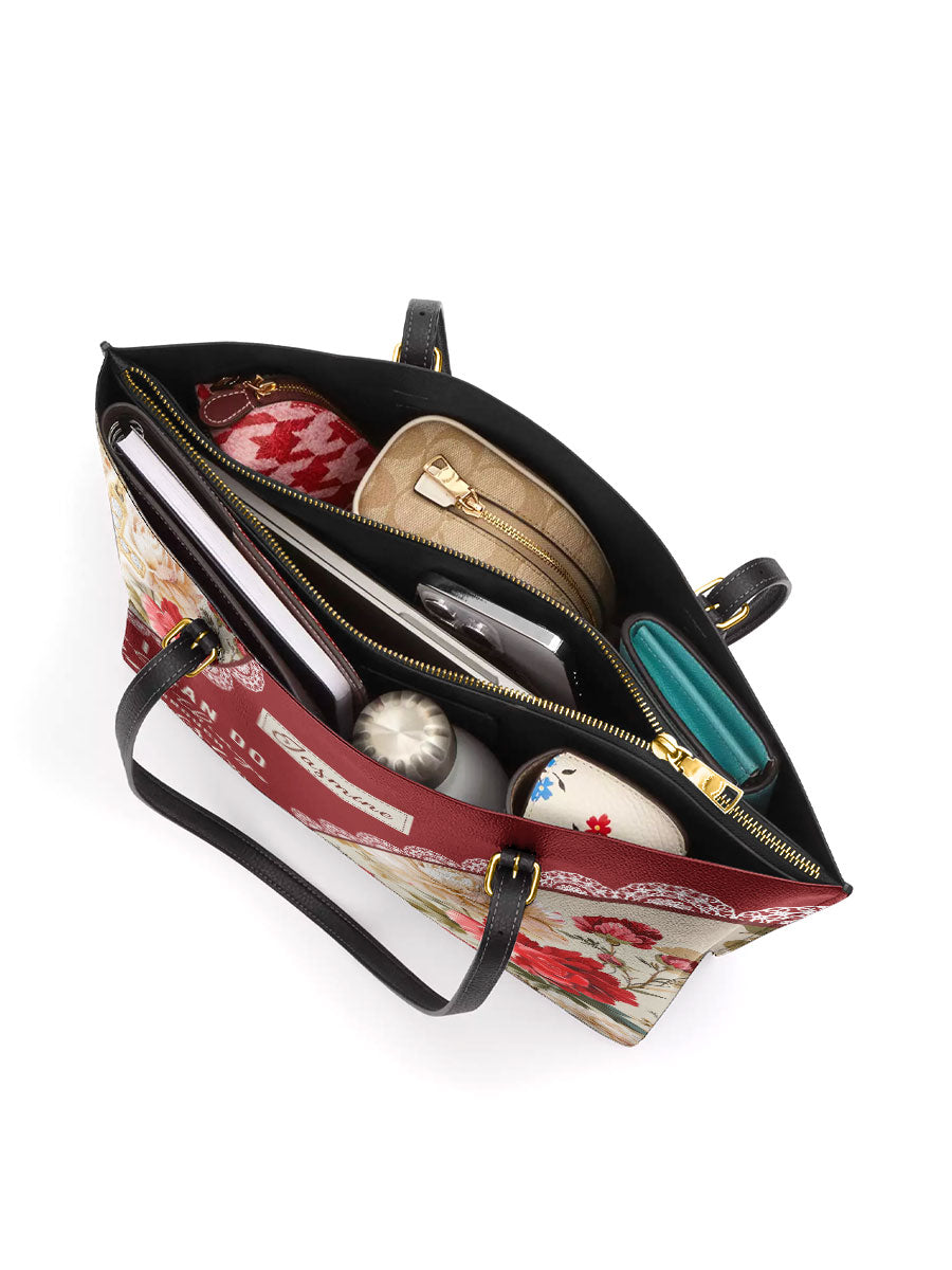 Divina  Blooming With Faith Personalized Leather Tote Bag