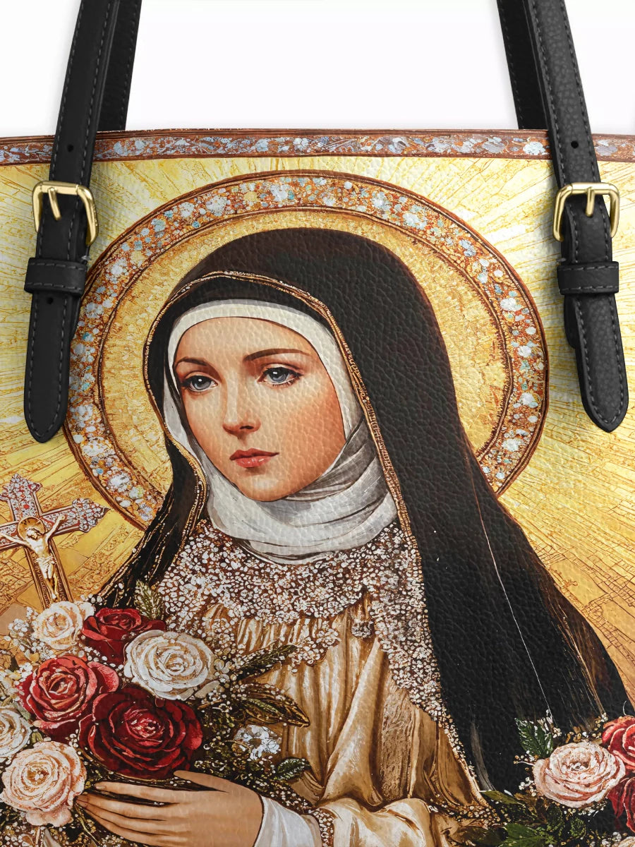 Divina The Little Flower of Grace Leather Tote Bag