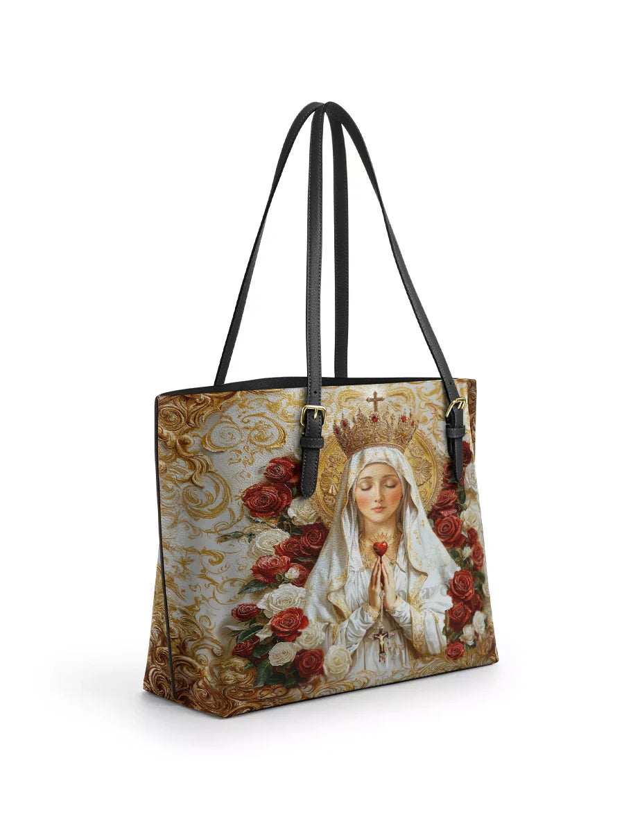 Divina Lady of Fatima Elegance Leather Tote Bag