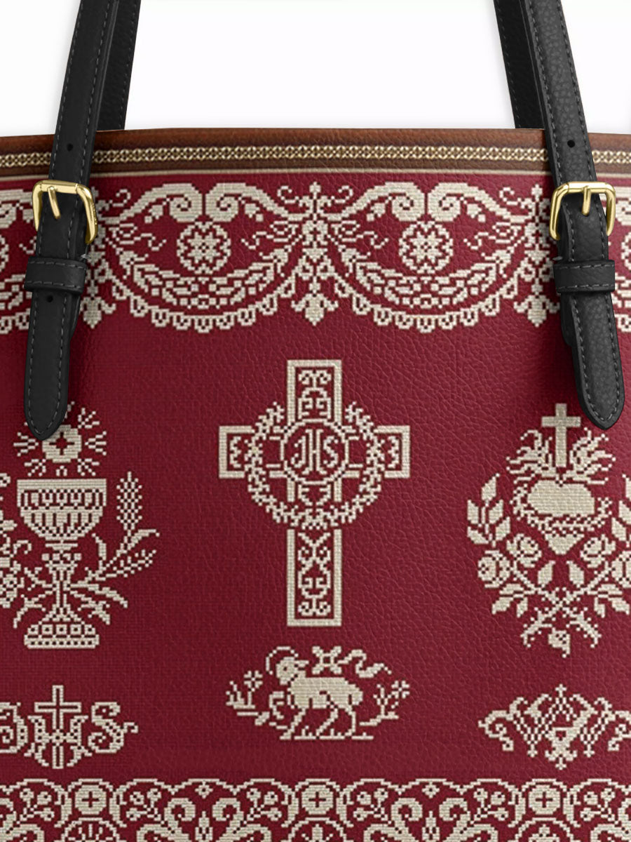 Divina Liturgical Elegance Leather Tote Bag