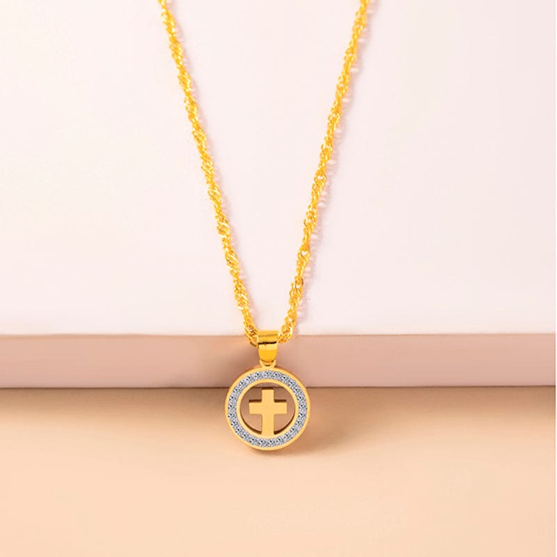 The Cross Necklace in Stainless Steel & Rhinestone by Divina
