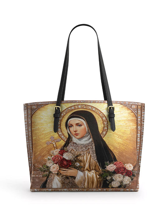 Divina The Little Flower of Grace Leather Tote Bag