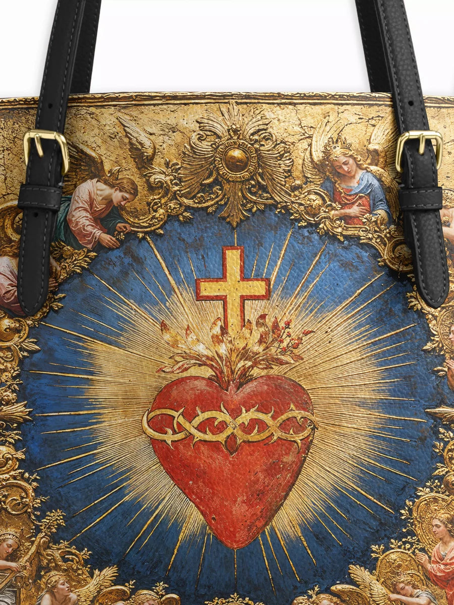 Divina Sacred Heart of Divine Love Leather Tote Bag