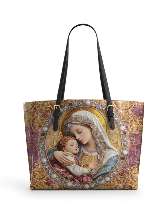 Divina Divine Madonna And Child Leather Tote Bags