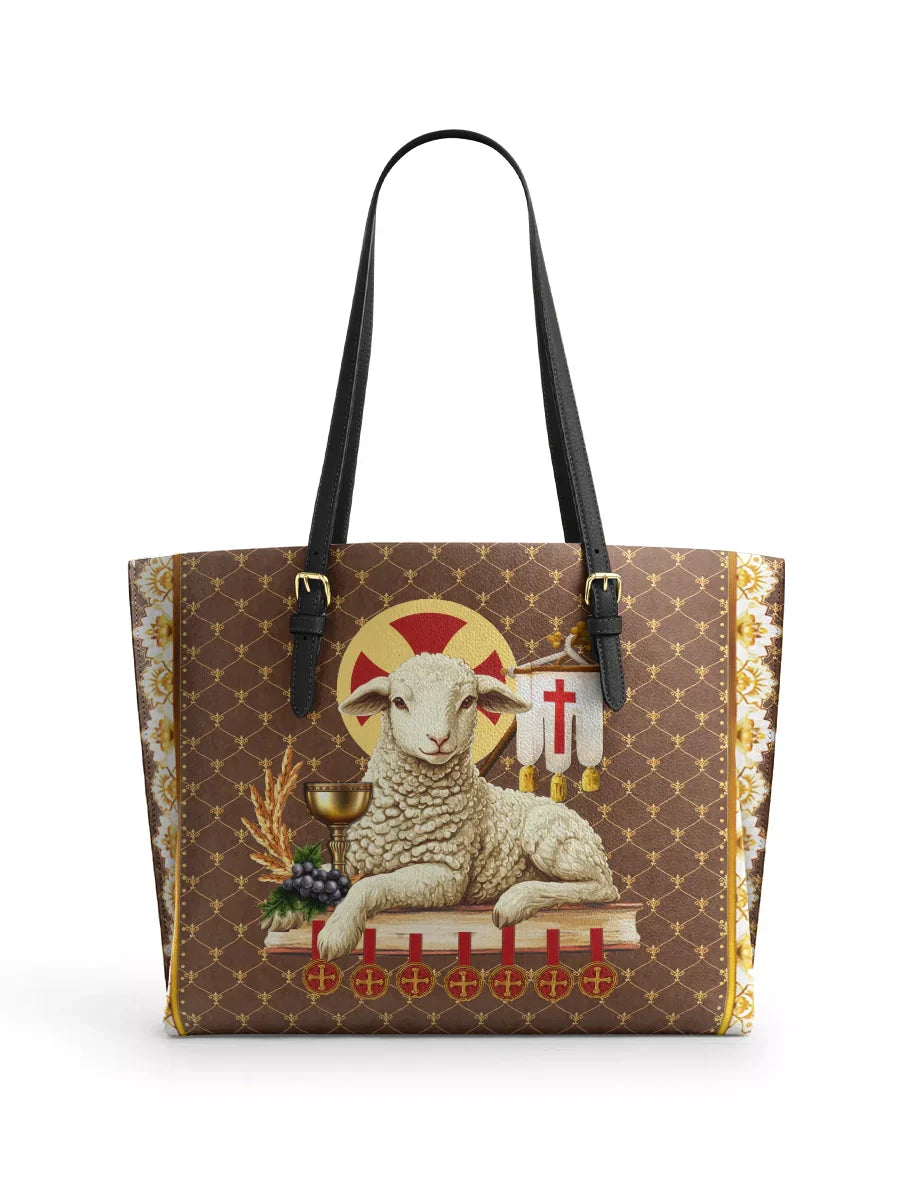 Divina Agnus Dei Leather Tote Bag