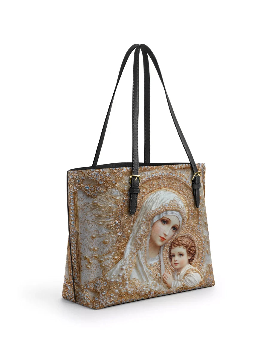 Divina Heavenly Grace In Radiant Splendor Leather Tote Bag
