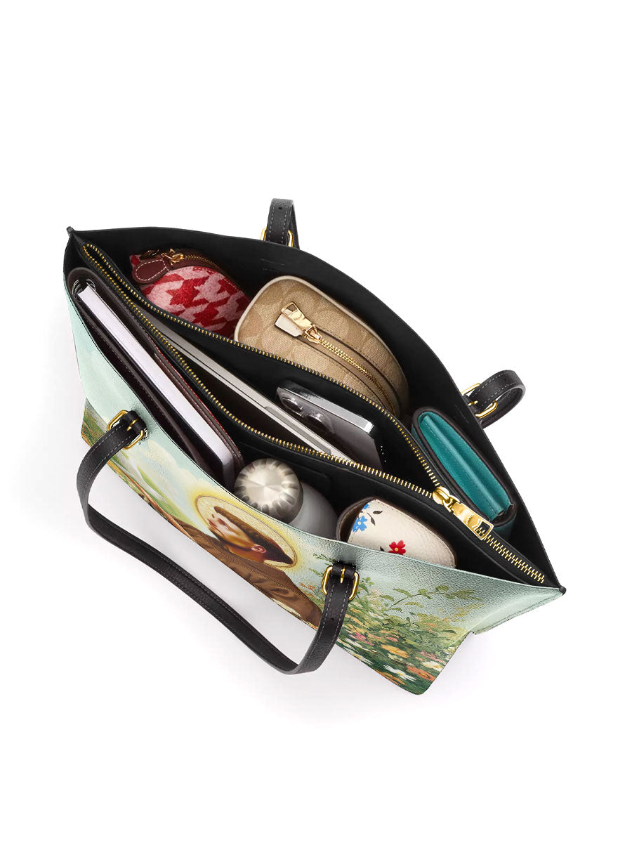 Divina Harmony of Saint Francis Leather Tote Bag