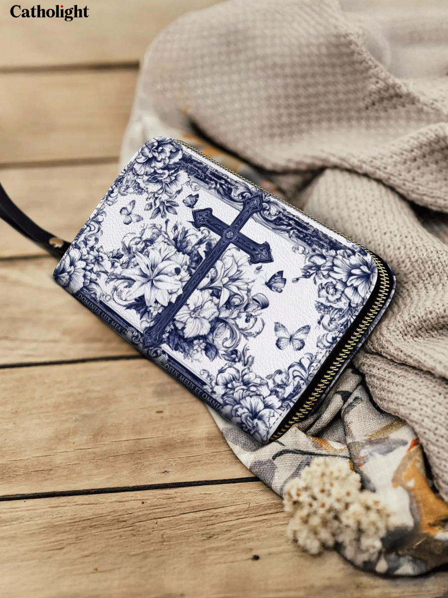 Divina The Cross Amidst Blooming Faith - Leather Wallet Purse