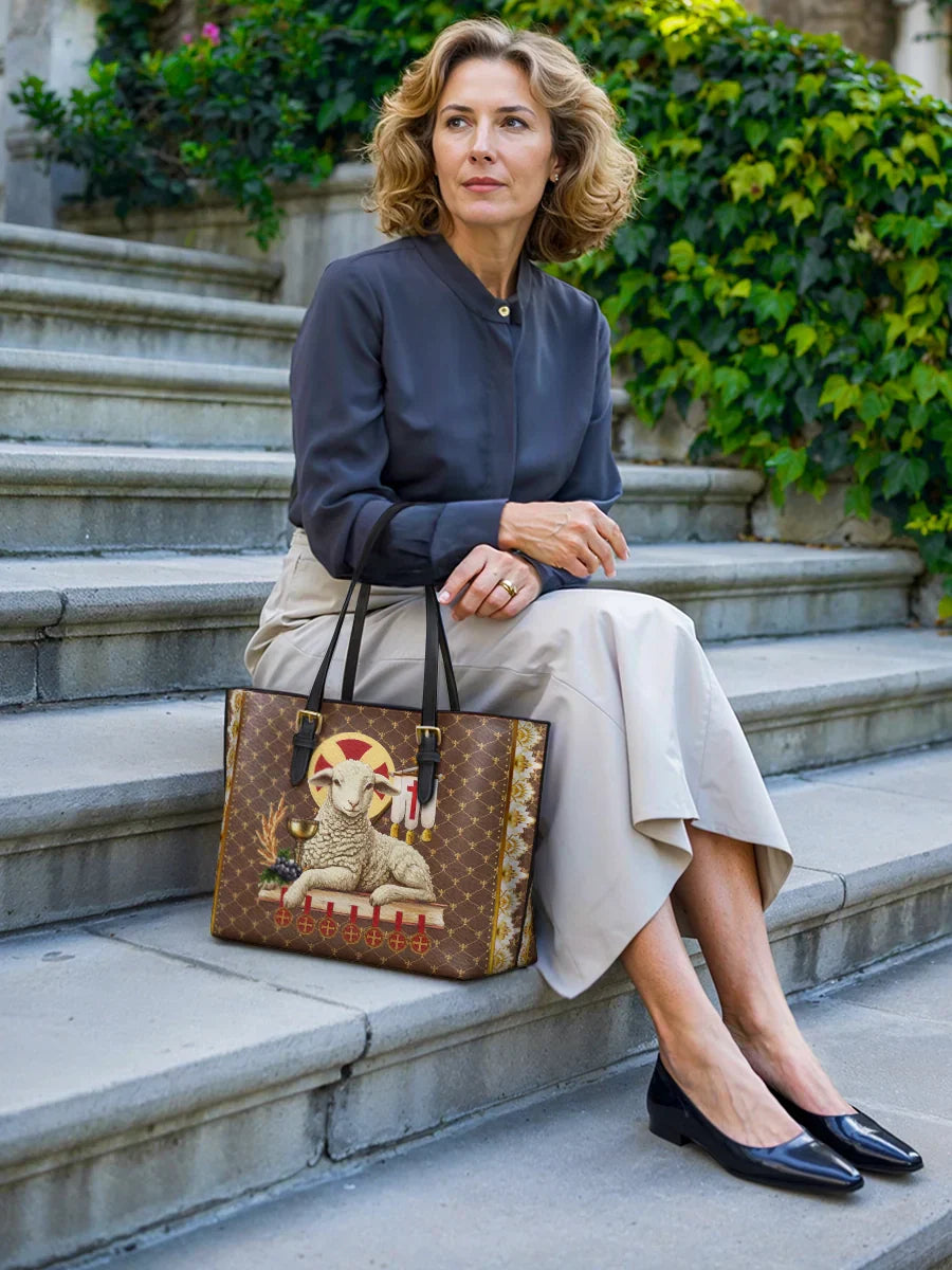 Divina Agnus Dei Leather Tote Bag