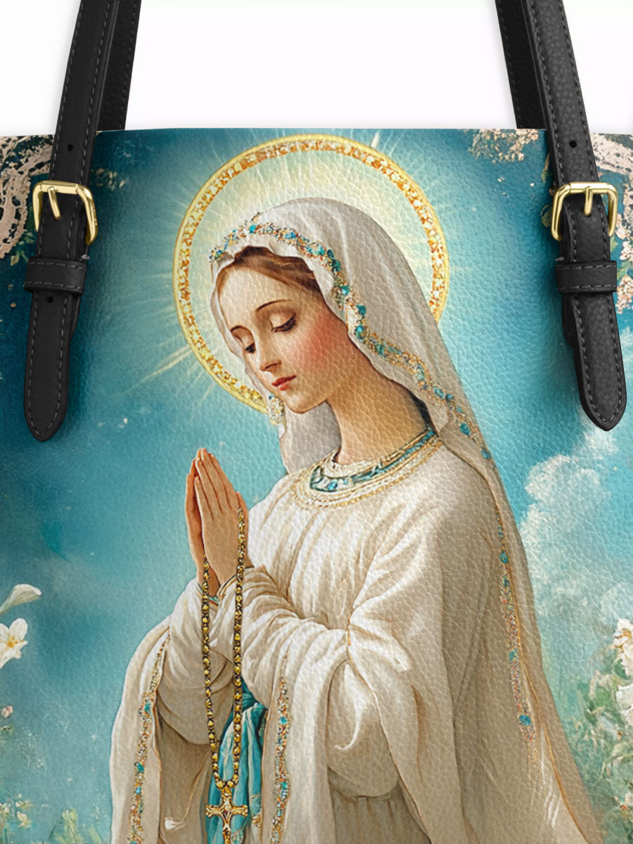 Divina Lady Of Lourdes Leather Tote Bag