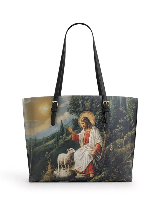 Divina The Divine Shepherd's Grace Leather Tote Bag