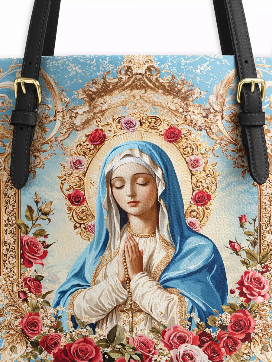 Divina Our Lady of Grace Leather Tote Bag