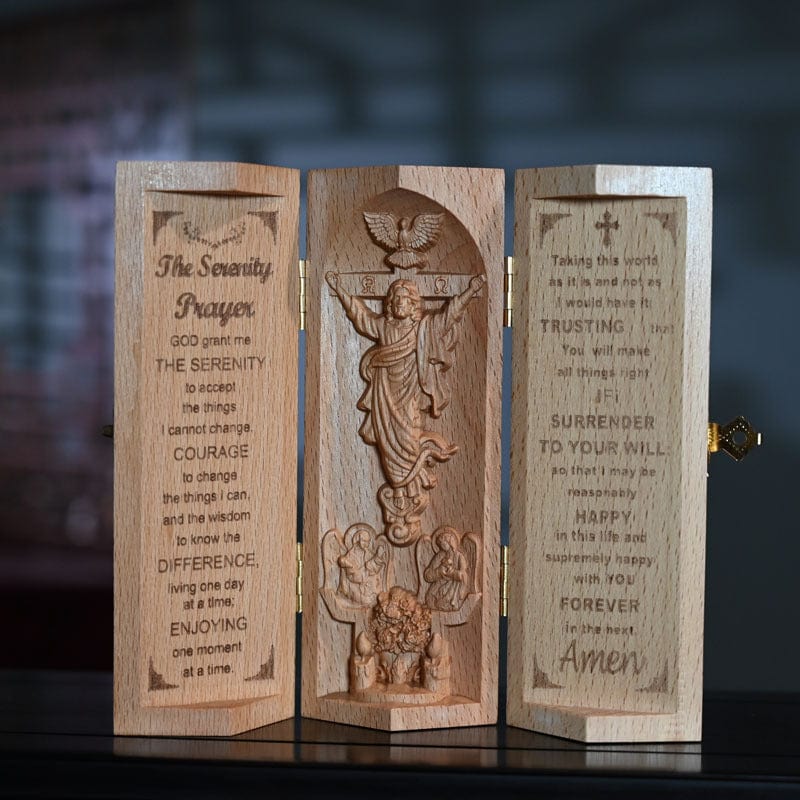 The Serenity Prayer - Openable Wooden Cylinder Sculpture of Jesus Christ