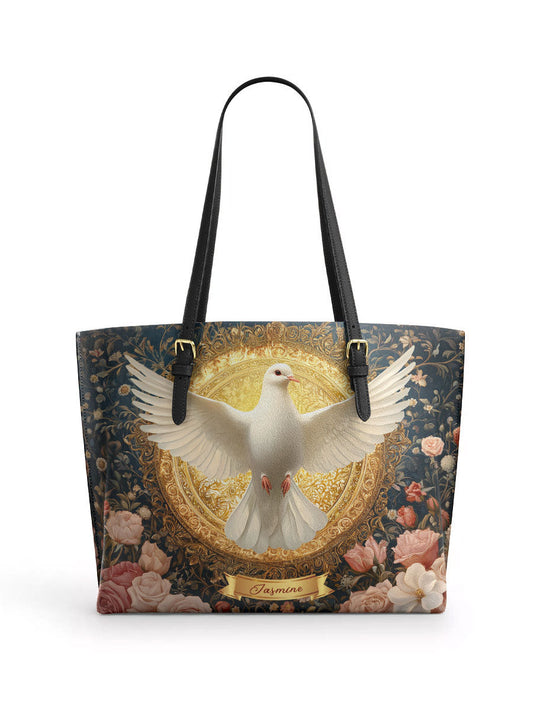 Divina Dove of Eternal Light Personalized Leather Tote Bag