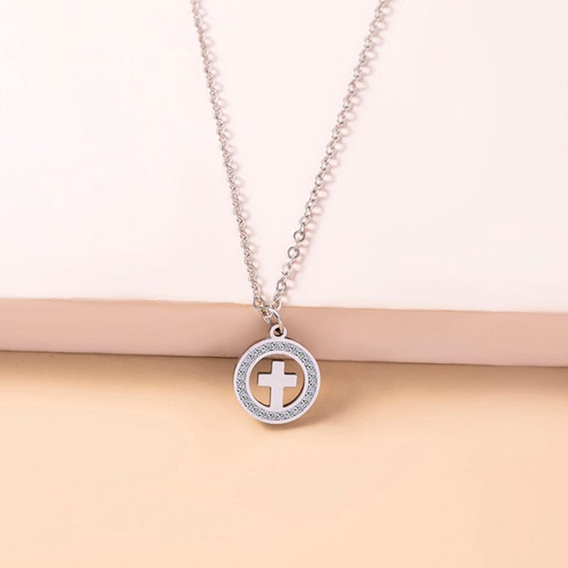 The Cross Necklace in Stainless Steel & Rhinestone by Divina