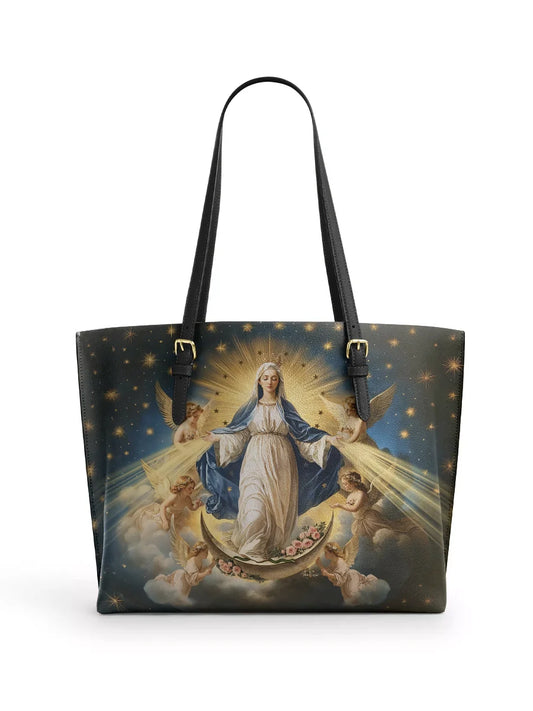 Divina The Queen of Heaven Leather Tote Bag