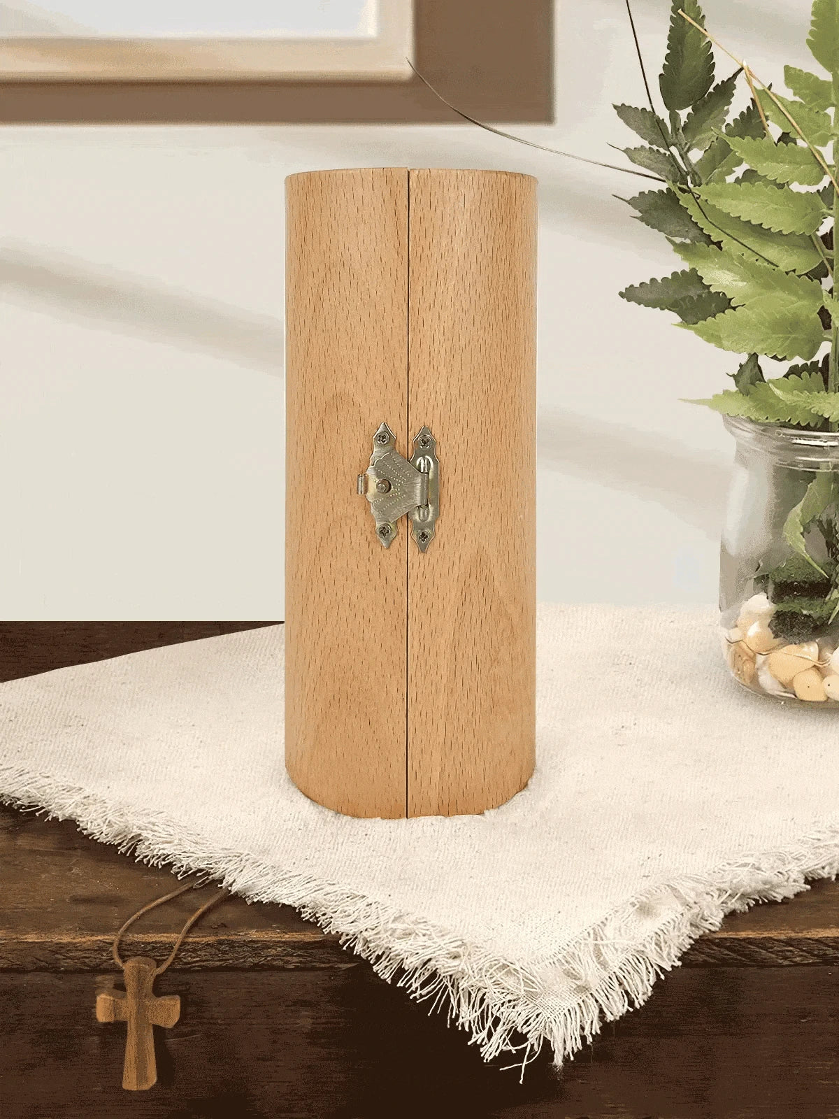 The Serenity Prayer - Openable Wooden Cylinder Sculpture of Jesus Christ